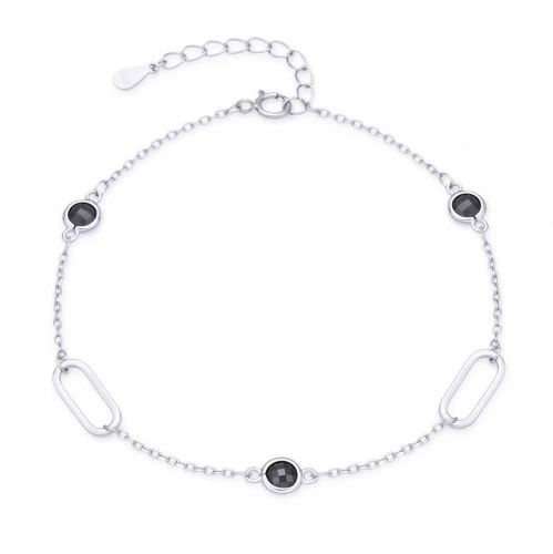 Stříbrný náramek s oválky a černými kameny