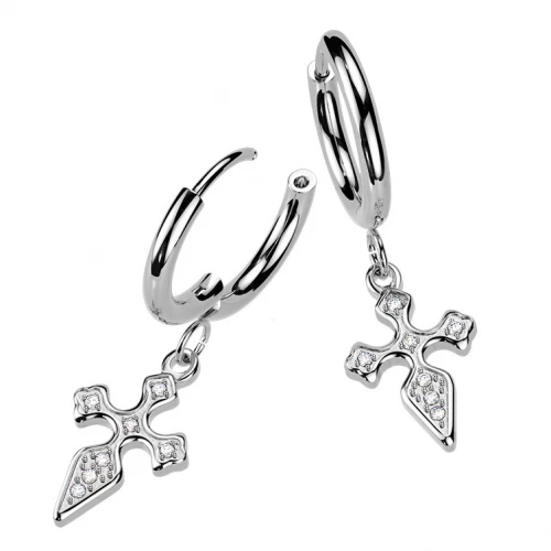 Visací ocelové náušnice s křížky