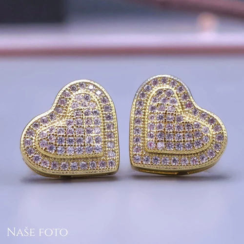 Luxusní pozlacené náušnice srdíčka se zirkony z chirurgické oceli
