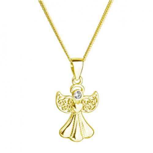 Pozlacený stříbrný náhrdelník anděl se Swarovski krystalem