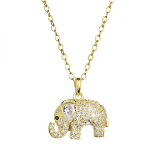 Pozlacený stříbrný náhrdelník slon se zirkony