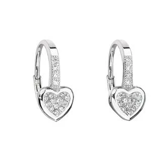 Stříbrné dívčí náušnice srdíčka se zirkony