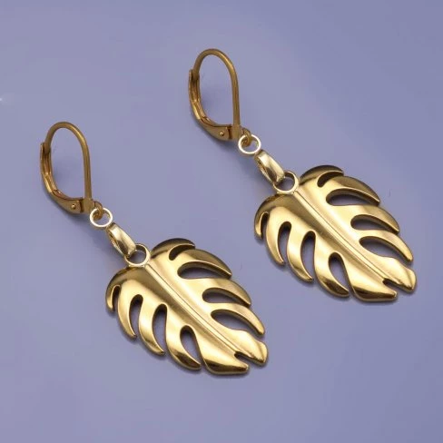Pozlacené náušnice lístečky z chirurgické oceli