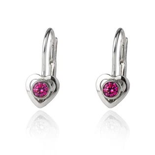 Stříbrné dívčí náušnice, tmavě růžové zirkony