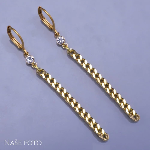 Řetízkové náušnice se zirkonem z pozlacené chirurgické oceli