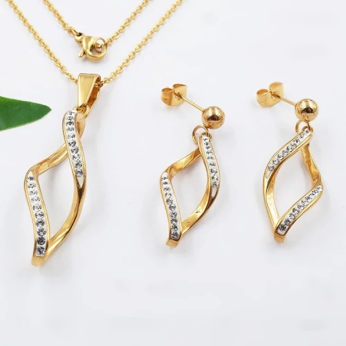 Souprava ocel zlatá se skleněnými kameny