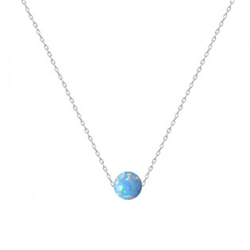 Ocelový náhrdelník s opálem - kulička 6 mm modrá