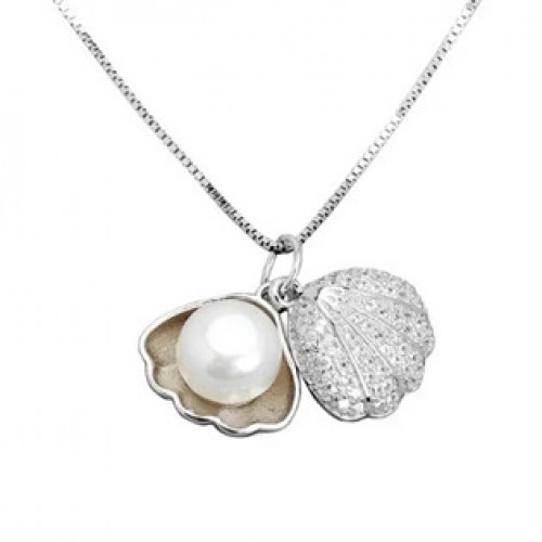 Stříbrný náhrdelník mušle s pravou říční perlou