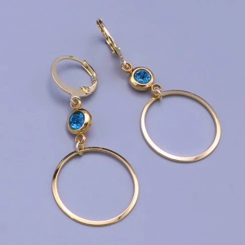 Kruhové pozlacené náušnice s modrým kamínkem Swarovski