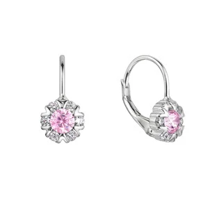 Stříbrné náušnice dětské se zirkony růžové