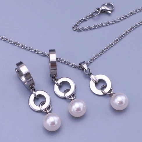 Bílá perličková souprava Swarovski z chirurgické oceli