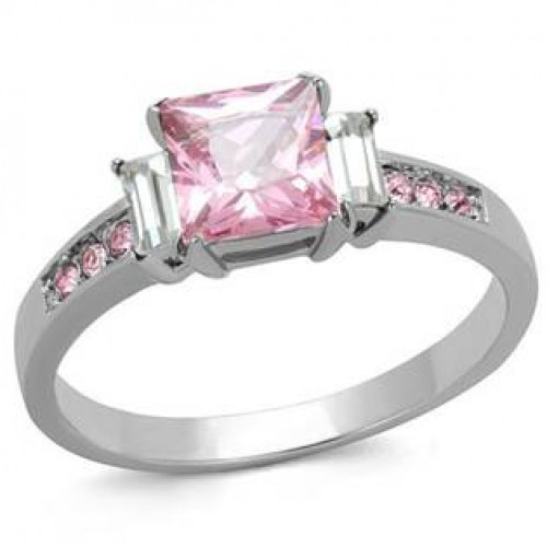 Ocelový prsten s růžovými kameny