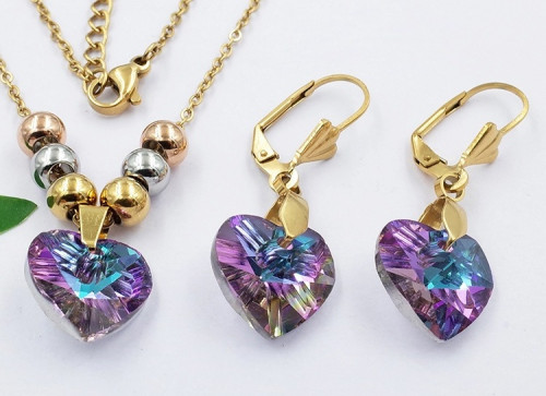 Set chirugická ocel zlatá s broušenými kameny ve tvaru srdce
