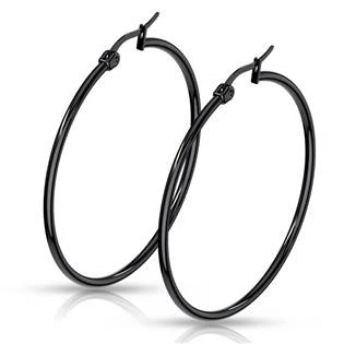 Černé ocelové náušnice - kruhy 80 mm