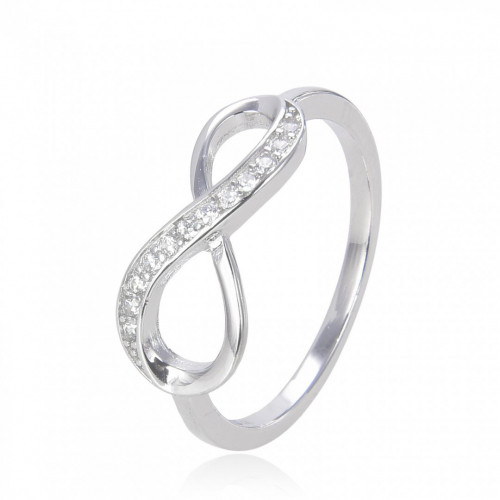Stříbrný prsten s bílým kamenem, velikost: 57,