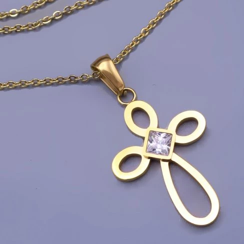 Pozlacený kříž s řetízkem z chirurgické oceli