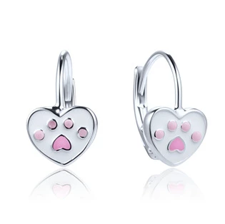 Stříbrné dívčí náušnice srdíčka s tlapičkou