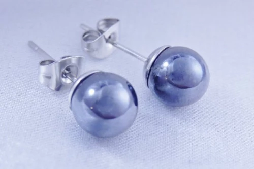 Náušnice z chirurgické oceli kuličky 7mm Hematit