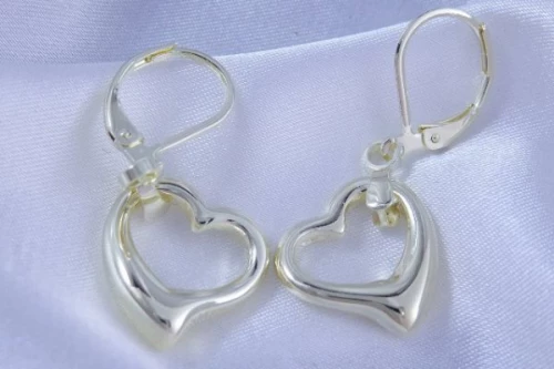 Náušnice z chirurgické oceli zlacené srdíčka 15mm