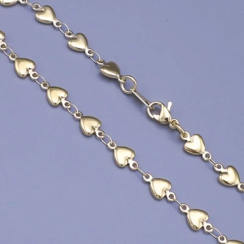 Náramek z chirurgické oceli zlacený Srdíčka 5mm