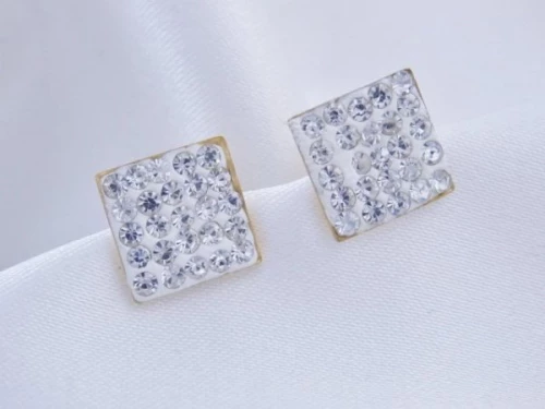 Zlacené náušnice z chirurgické oceli čtverečky 9mm se zirkony