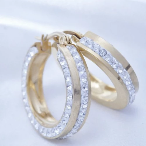 Zlacené kruhy 25mm z chirurgické oceli se zirkony