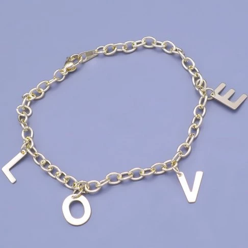 Zlacený náramek z chirurgické oceli s přívěsky LOVE