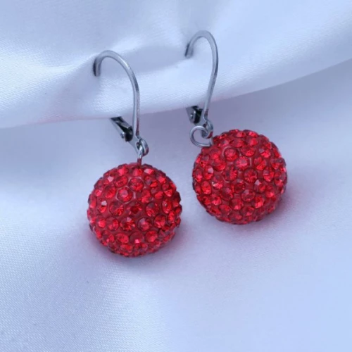 Náušnice -Kuličky se zirkony 14mm Light siam(červená)