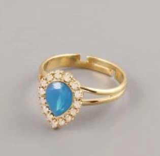 Prsten OPÁLOVĚ ZDOBENÁ SLZIČKA  SWAROVSKI 8mm - pozlaceno