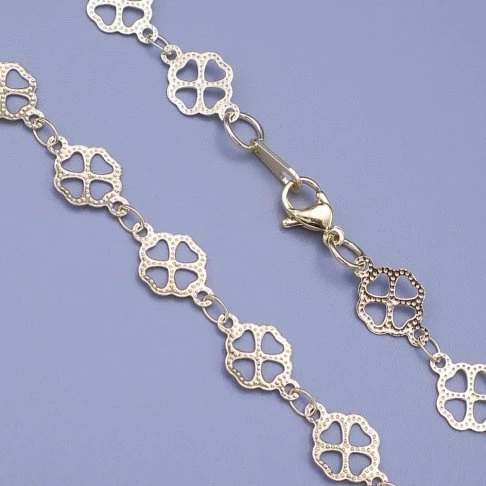 Zlacený náramek z chirurgické oceli čtyřlístky 7mm