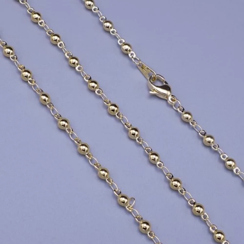 Náramek z chirurgické oceli kuličky - zlacený 3mm