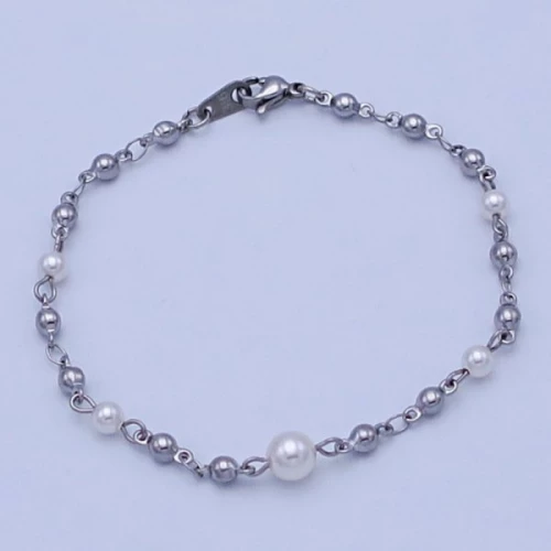 Náramek z chirurgické oceli s perličkami Swarovski