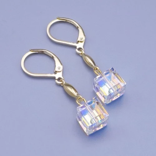 Zlacené náušnice Swarovski kostky 7mm