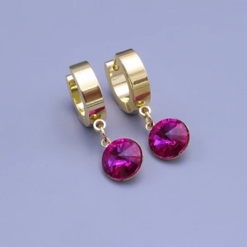 Zlacené náušnice Swarovski rivoli 8mm > varianta Tmavě růžové