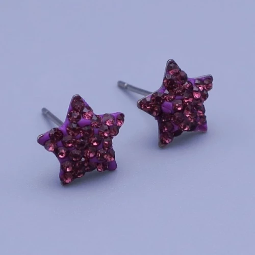 Náušnice z chirurgické oceli hvězdy se zirkony > varianta Tmavě fialová