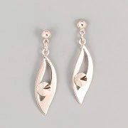 Náušnice - LÍSTEK zdobí Rivoli 6mm - růžové zlato