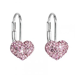 Dívčí stříbrné náušnice srdíčka s krystaly Crystals from Swarovski®, Rose > varianta Růžové