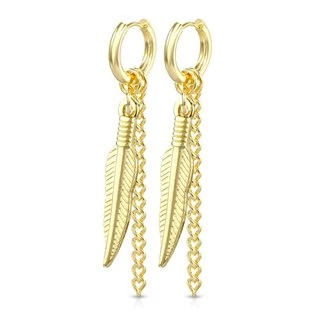 Zlacené visací ocelové náušnice s peříčky