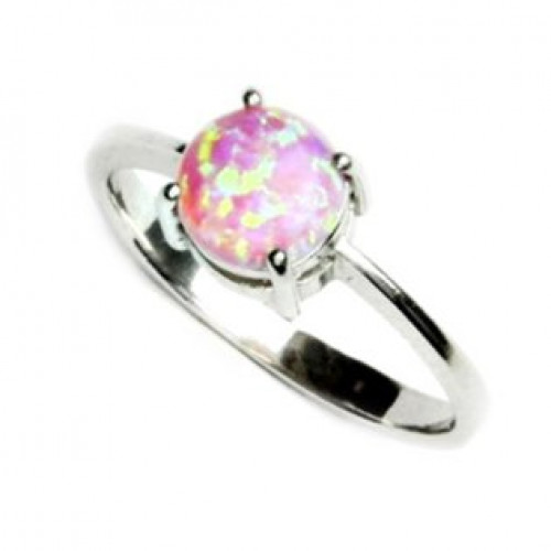 Stříbrný prsten s kulatým růžovým opálem > varianta 50
