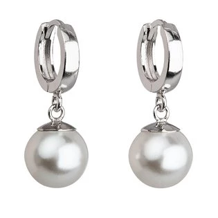 Stříbrné náušnice s perlou Crystals from Swarovski® White