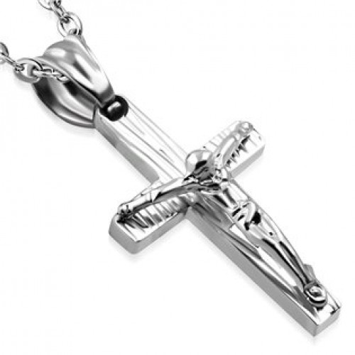 Ocelový přívěšek - kříž s Ježíšem