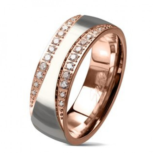 Zlacený ocelový prsten se zirkony > varianta 55