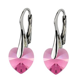 Stříbrné náušnice srdíčka s krystaly Crystals from Swarovski®, Rose > varianta Rose