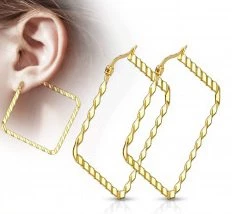 Zlacené ocelové náušnice - čtverce 40 mm