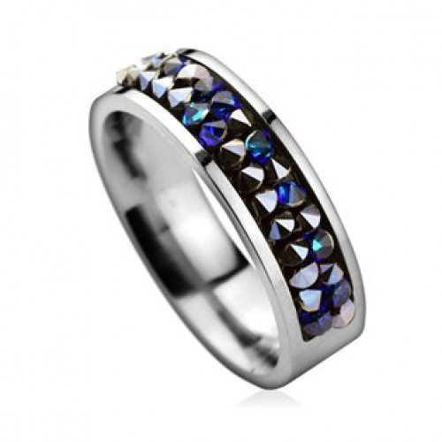 Ocelový prsten s krystaly Crystals from Swarovski®, BERMUDA BLUE > varianta 54