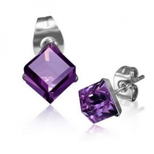 Ocelové náušnice - kostky purpurové > varianta fialové