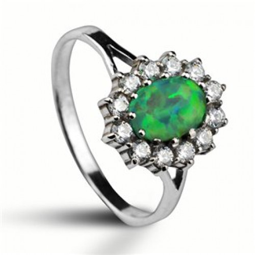 Stříbrný prsten se zirkony a zeleným opálem > varianta 51