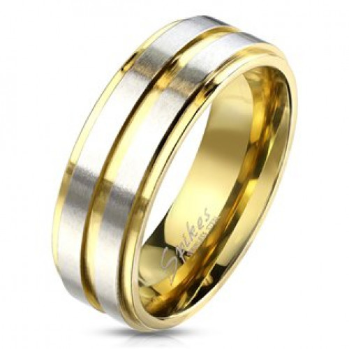 Zlacený ocelový prsten s pruhy > varianta 70