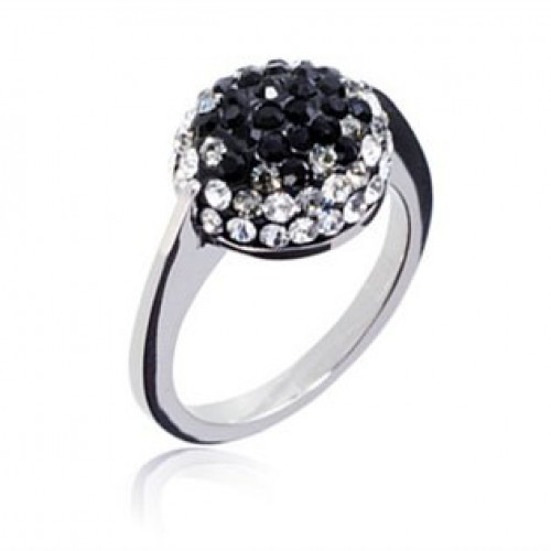 Ocelový prsten zdobený černými krystaly, vel. 57