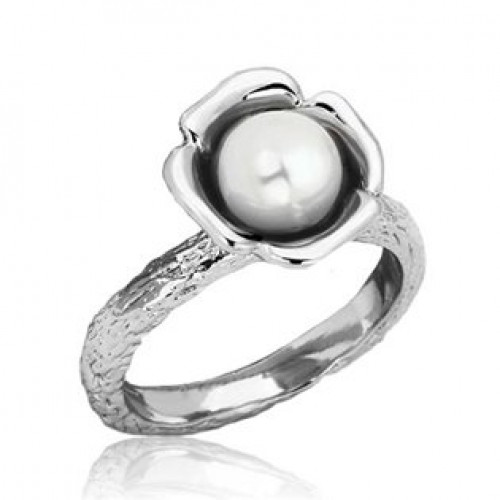 Ocelový prsten s bílou perličkou velikost 55